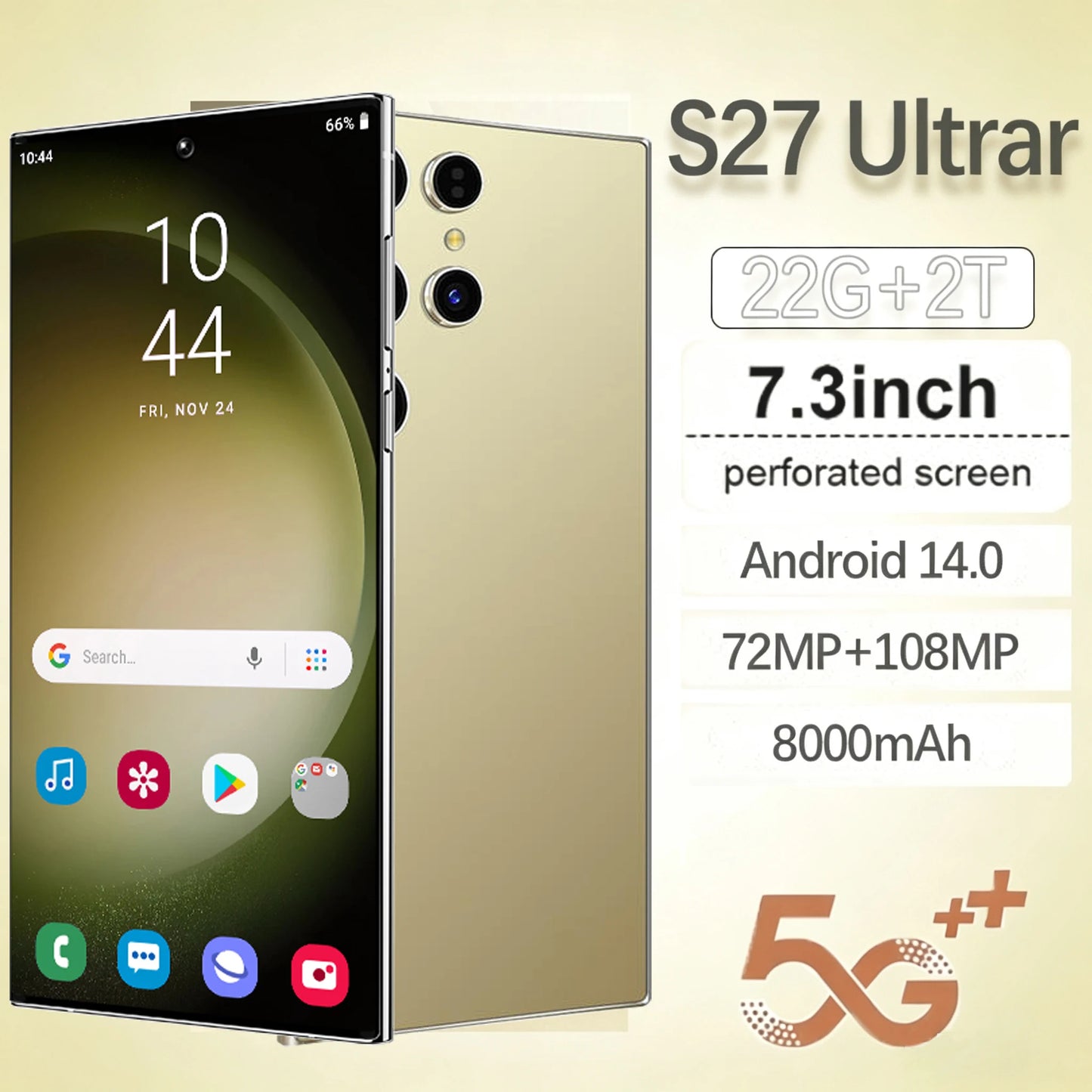 NEW S27 Ultrar 5 Colors Ultra Original Intelligent 5G Global Version Dual Card Dual Standby System 7.3inch 8000mAh Battery Android 14,  22 G + 2T