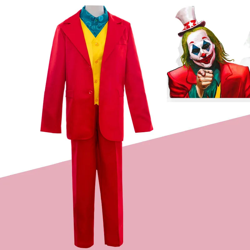 Halloween Joker Cosplay Costume TV Movie, Joaquin Phoenix, Arthur Fleck, Clown Rouge