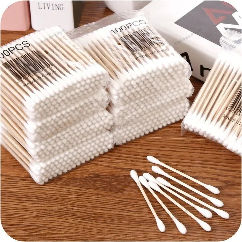 1000-2000 PCS Set  Wooden Bamboo Cotton Sticks Baby Cotton Swabs Cleaning of Ears Tampons Health Beauty Cotton Swab Make-Up Cleaning Ear Buds Cleaning Hygiene Supplies