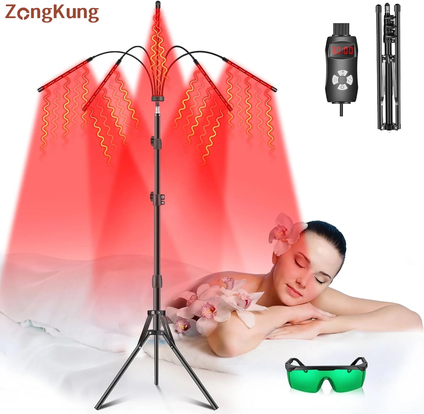 NEW Arrivals 4/5 Heads Red Light Lamp with Stand and Timer Full Body Pain Relief Arthritis Muscles for Relaxing Body Promotes Blood Circulation Relieves Fatigue and Face Skin Care Accessories Health Care Supplies