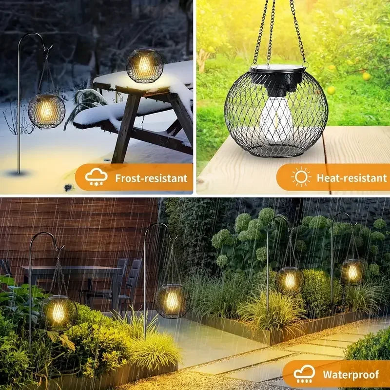 41cm x 15,5cm Solar Garden Lights Outdoor Hollow Diamond Pattern Projection Lantern Waterproof Decorative Hanging Lamp for Yard Pathway Decor