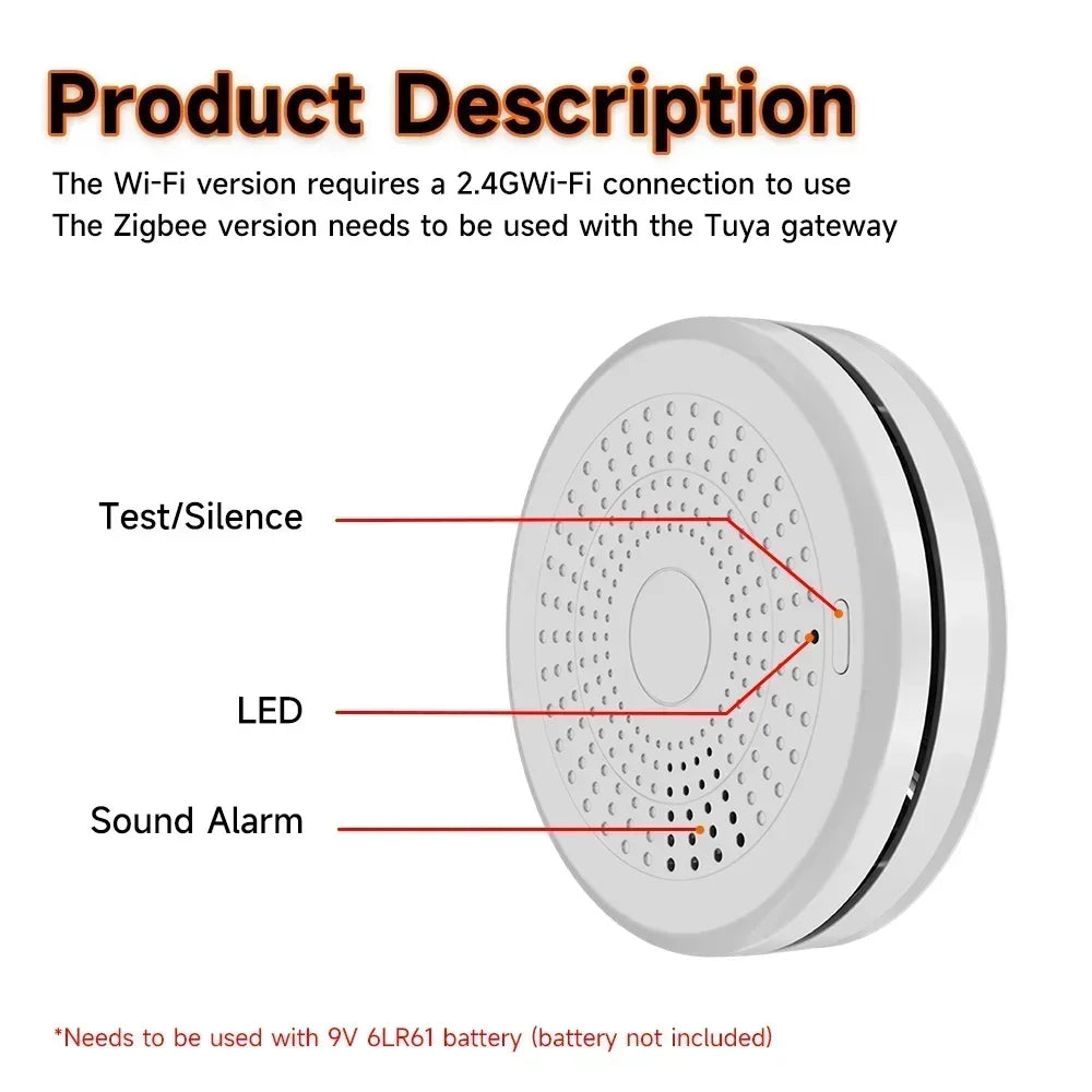 APP Control TUYA Wi-Fi 2-in-1 Smoke & CO Detector Fire Alarm 85dB Sound Alert Smart Life APP Control Home Office Business Shops Security System