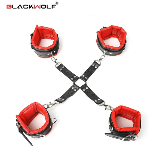BlcakWolf Bdsm Game Handcuffs for Couple High Quality Safe Soft PU Leather Material Bed Outdoor Bondage Sexy Female Handcuffs