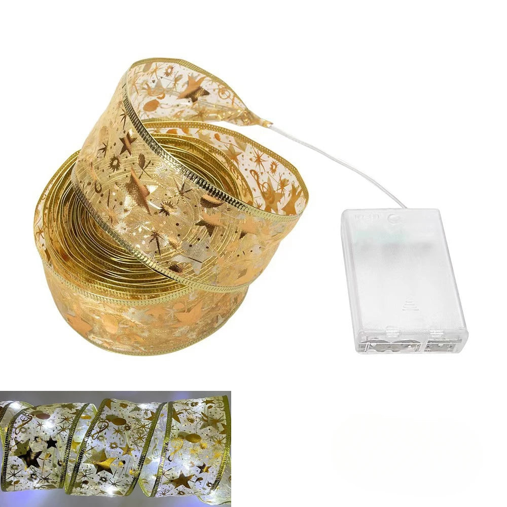 NEW Arrivals 5CM Wide Christmas Ribbon Fairy Light Christmas Decoration DIY Bows String Light Tree Ornaments For Home Xmas Decor New Year Eve Accessories Supplies