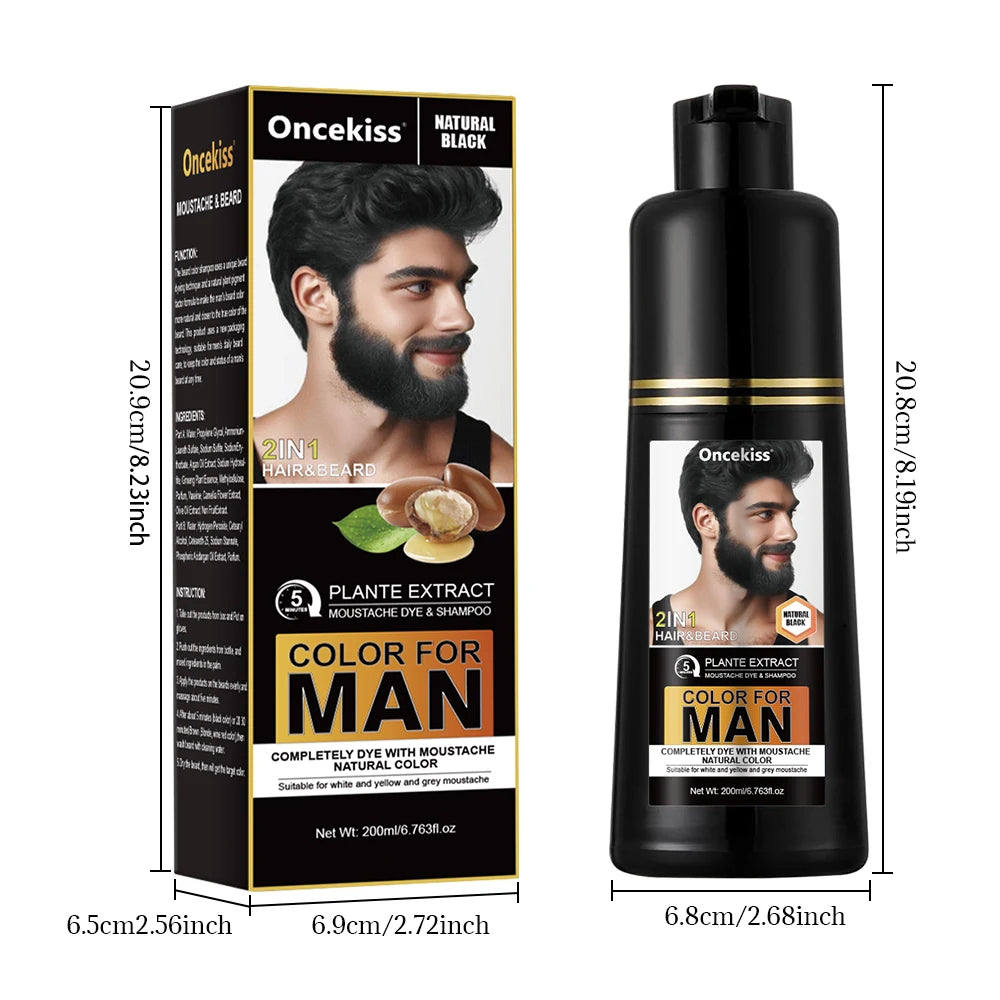 NEW Brown/Black Color Natural Long Lasting 200ml Permanent Beard Dye Shampoo for Men Beard Dying Removal White Gray Beard Hair Men Beard Dye Shampoo Men Grooming Supplies