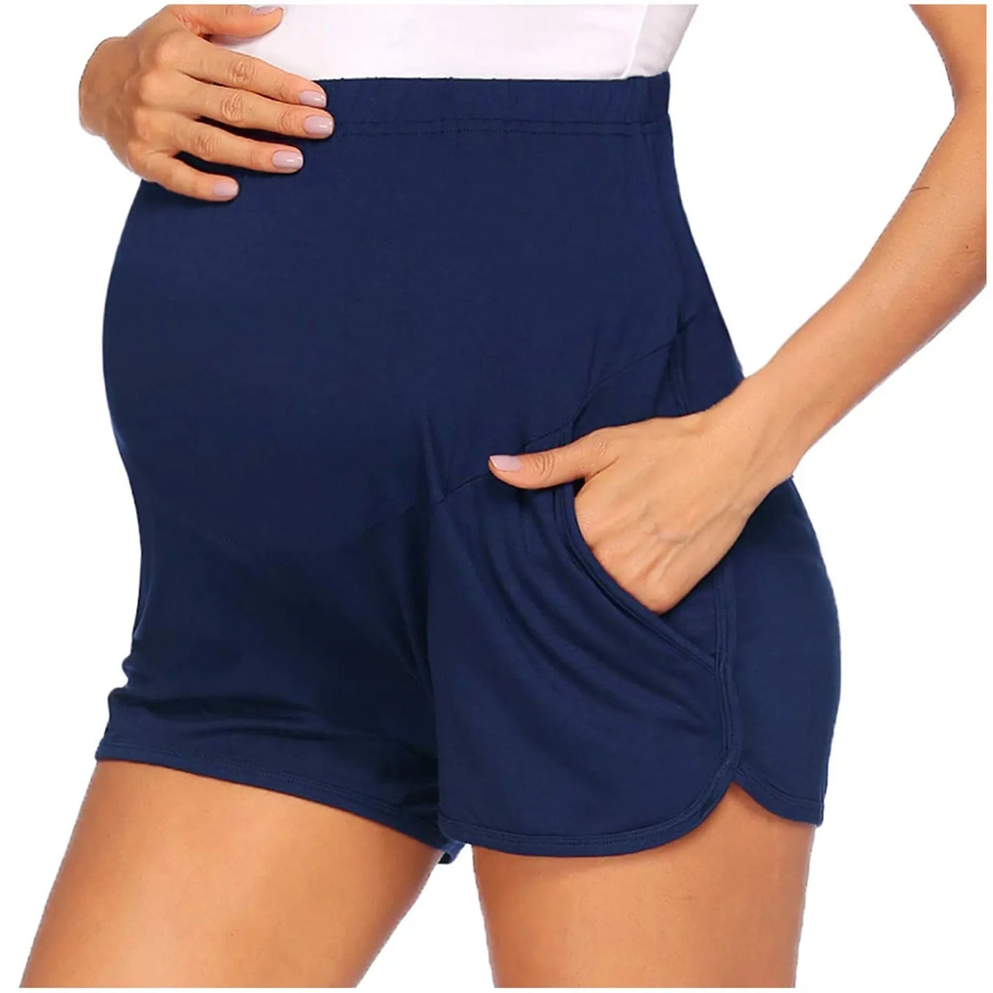 S-2XL Women's Maternity Shorts Elastic High Waist Loose Casual Shorts with Pockets for Pregnancy Comfort Cropped Pants