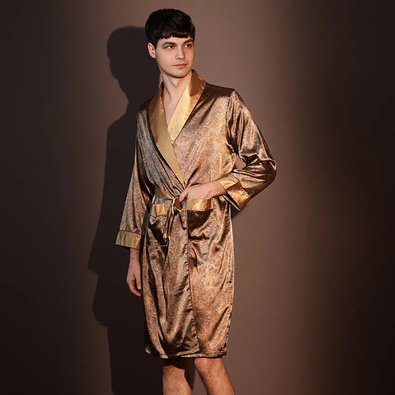 NEW S(50Kg-XL (100Kg) 6 Colors High Quality Silk Nightrobes Men Summer Thin Bathrobe Large Size Ice Silk Pajamas One-piece Robe Male Loungewear Gents Spring Summer