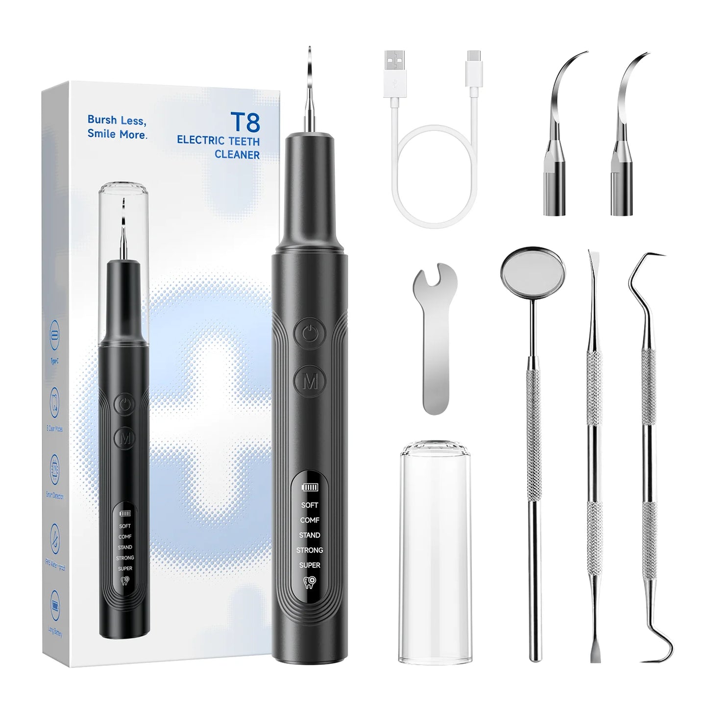 NEW Arrivals 4100W Full Set Ultrasonic Dental Scaler T8 Electric Teeth Cleaner Tarter Calculus Stains Plaque Removal Teeth Whitening Instrument Adults Hygiene Care Dental Tools