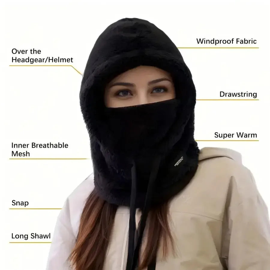 NEW Arrivals White/Black Color Winter Warm Balaclava Thermal Windproof Ski Hood Cycling Motorcycle Face Cover Polar Fleece Adjustable  Neck Cover Full Face Mask Outdoor Sport Activities