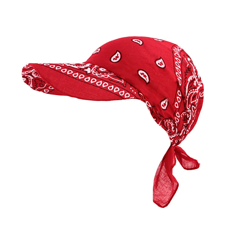 New Arrivals Women Female Cotton Paisley Head Scarf Visor Hat With Wide Brim Sunhat Summer Beach UV Protection Sun Hats Adjustable Baseball Bandana Cap Girls Ladies Summer Fashion Apparel Accessories Supplies