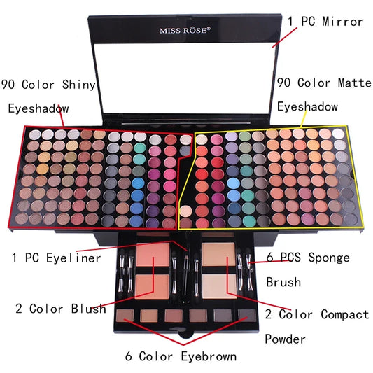 180 Colors Multicolor Eyeshadow Long Lasting Waterproof Shimmer Makeup Kit Glitter Matte Soft Eyeshadow Palette Set Women Makeup