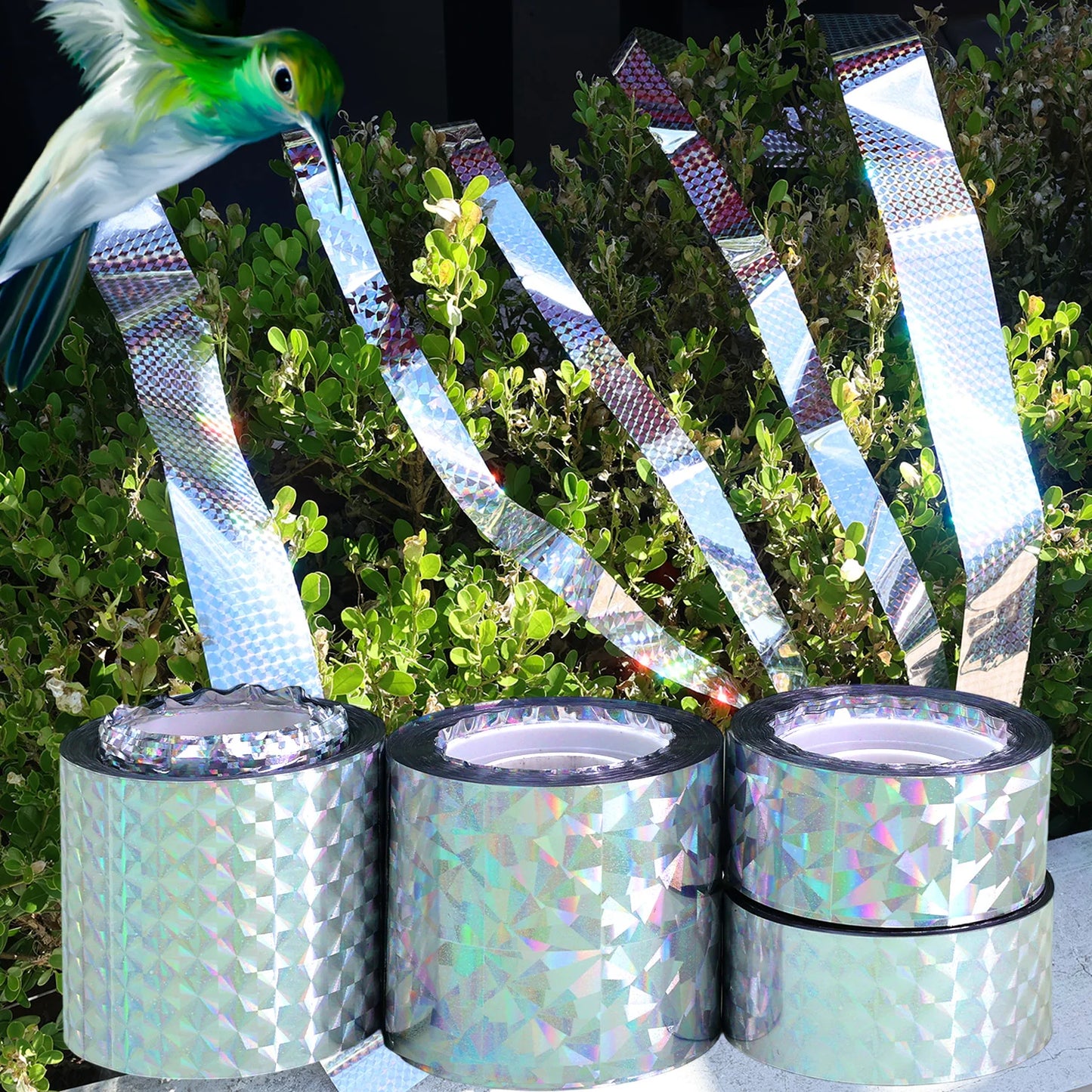 4 Rolls Set 200M Bird Repeller Tape Hawks Pigeon Flashing Reflective Repellents Anti-Bird Scare Double-Sided Ribbon Tape Garden Orchard Plants Flowers Fruits Protective Film Home Garden Tools Sets