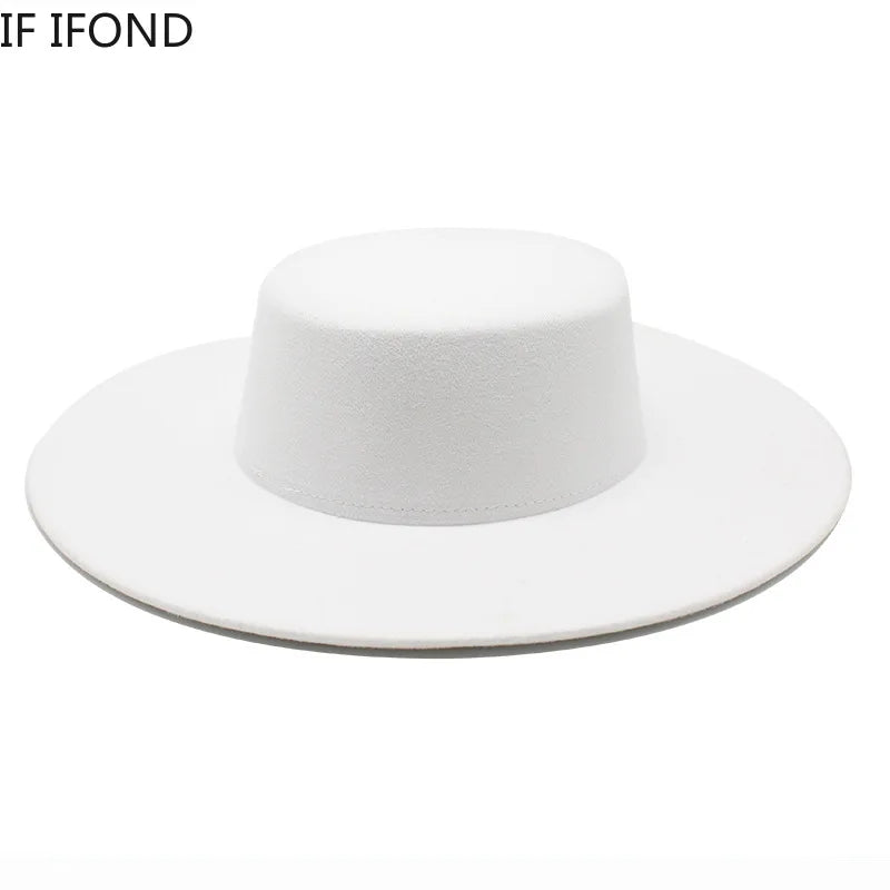 NEW Arrivals 8 Colors 56cm-58cm French Women's Luxury Hat Big Wide Brim 10CM Fedora Hat Autumn Winter Spring Cotton Wool Derby Wedding Jazz Hats Flat Top Felt Hat Ladies Luxury Fashion Apparel Accessories