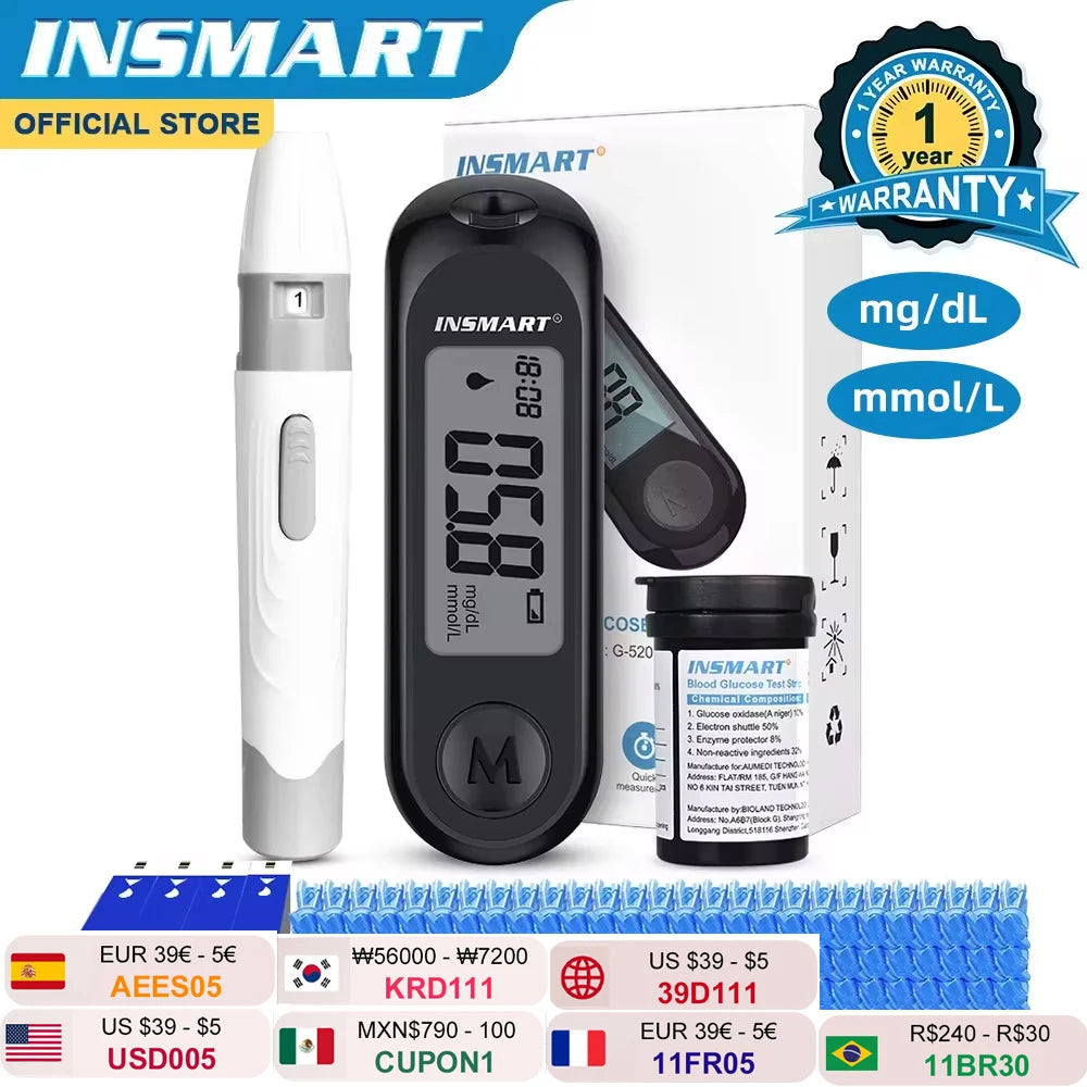 NEW  Blood Glucose Meter Diabetes Testing Kit 50 Blood Glucose Test Strip Glucometer Kit Blood Sugar Monitor 5S Set Fast Result Health Care Supplies Medical Accessories