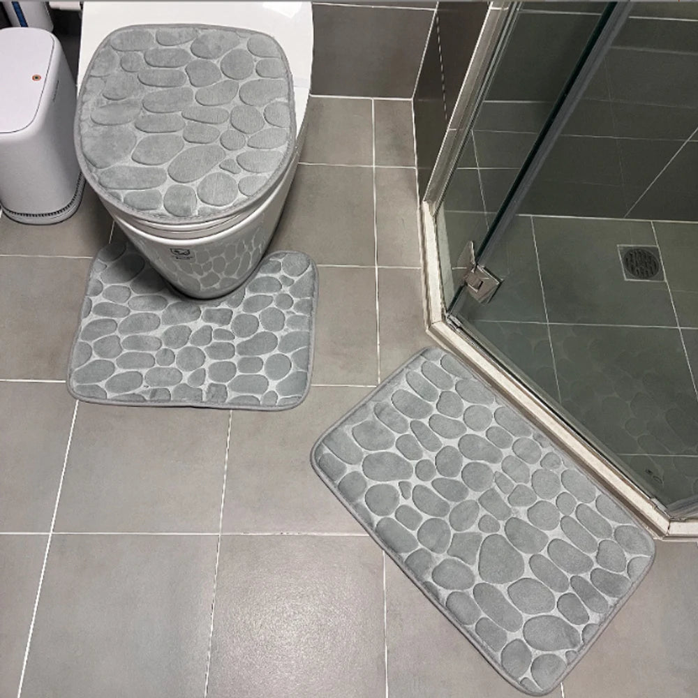 NEW Arrivals 3PCS Set 12 Colors Quick Drying Slip Water Absorption Anti Bathroom Mat Thickened Bathroom Toilet Carpet Machine Washable Fabric Bathroom Accessories