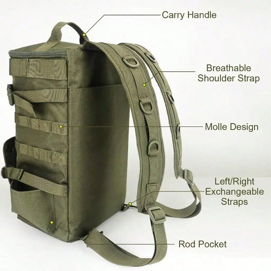 NEW Fishing Tackle Bag with Rod Holders, Large Storage, Tackle Box Backpack for Carrying Fishing Gear and Equipment, Gifts for Men Fishing Storage Organizer Bags