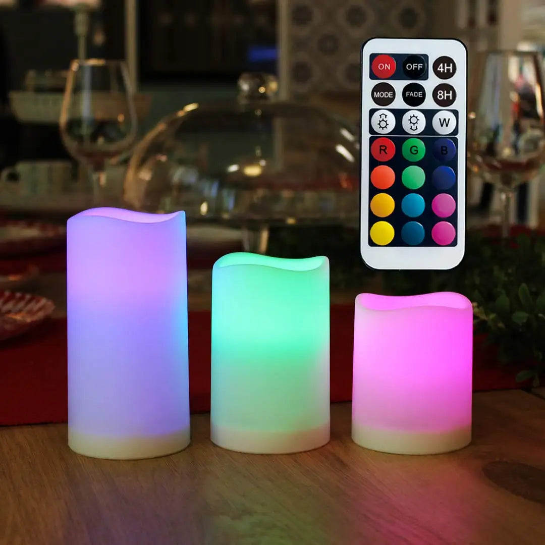 WRalwaysLX Flameless Color Changing LED Candles with Remote Control, 3 Pack, Powered by 3*AAA Batteries(EXCL.)