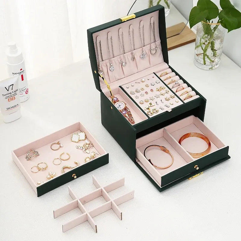 NEW Arrivals Simple Leather Jewelry Luxury Box with Lock Drawers Storage for Earrings And Accessories Secure And Stylish Organizer