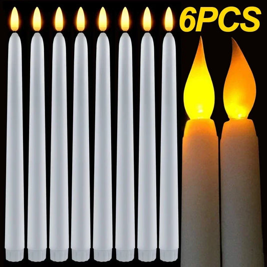 NEW 6PCS Set 3 Colors LED Flameless Electronic Candles Battery Powered Taper Long Candle Light for Party Wedding Home Decoration Flashing Lamp