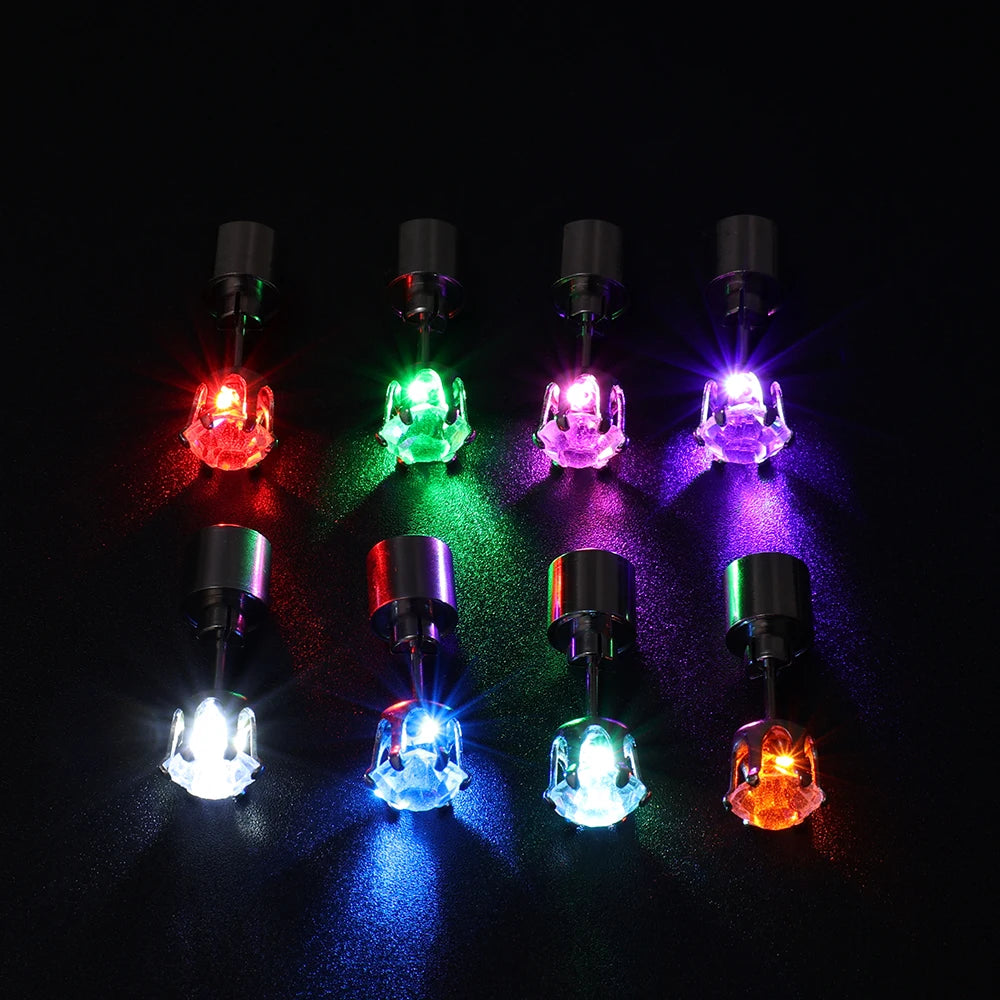 2 PCS Set 5 Colors LED Light Up Ear Stud Earrings Colorful Flashing Zircon Luminous Earring Stainless Steel Rave Festival Party Night Club Dancing Bling Ear Ring Studs Jewelry Accessories