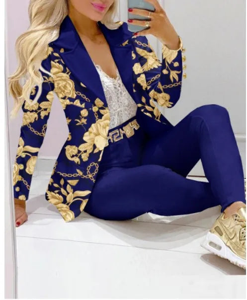NEW Arrivals 2PCS Set S=2XL 11 Patterns/Colors Luxury Italian Suit Coat + Pants Set Evening Business Office Lady Fashion Elegant Long Sleeve Top Trousers Formal Outfit  Ladies Luxury Fashion Clothing Supplies