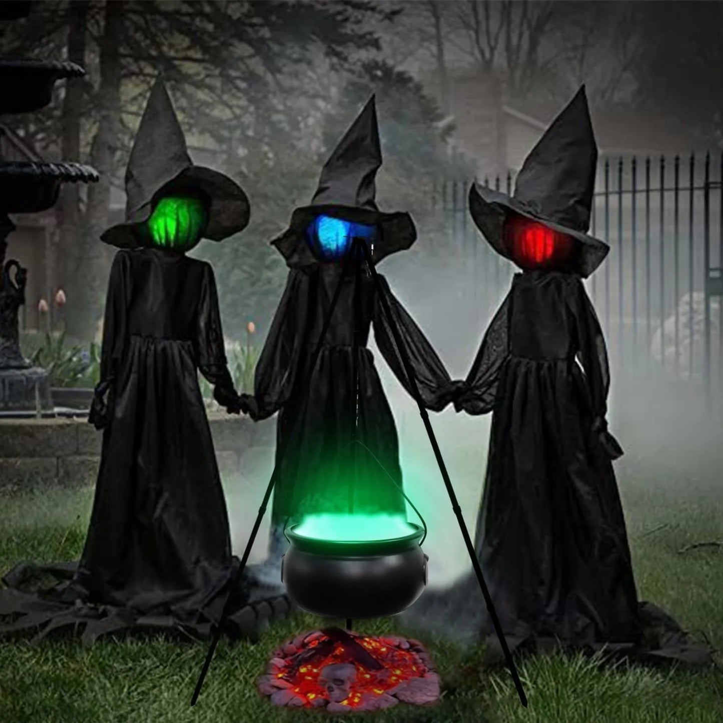 Halloween Large Witch Cauldron On Tripod With Led String Light Halloween Party Decor Outdoor Hocus Pocus Candy Bowl Bucket Home Yard Porch