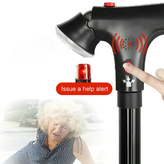 Collapsible Telescopic Anti Slip Smart Cane Elder Cane LED Lights With Emergency SOS Alarm Walking Trusty Sticks Elder Crutches For Mothers The Elder Outdoor Night Hiking Travel Hospital