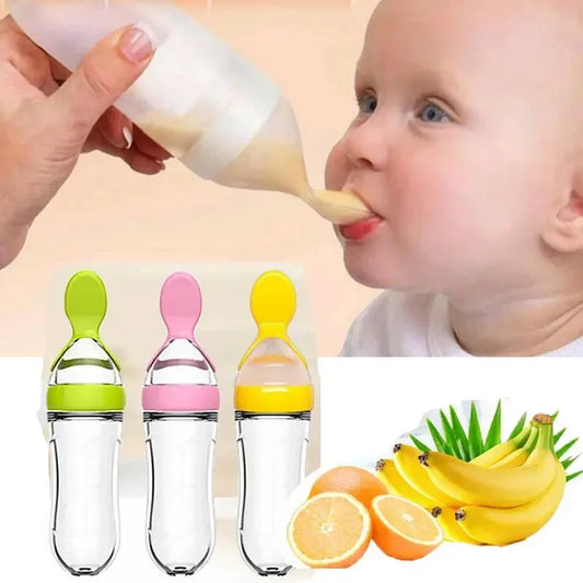 NEW Arrivals Safe Useful Silicone Baby Bottle With Spoon Food Supplement Rice Cereal Bottles Squeeze Spoon Milk Feeding Bottle Cup