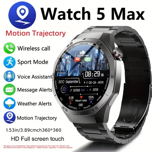 NEW 5 MAX RAM/ROM 128MB For Android and IOS Smart Watch Men AMOLED Screen GPS Motion Trajectory Heart Rate Bluetooth Calls Smart Watch Waterproof Women Men Smart Wrist Watch Health Care Sports Supplies