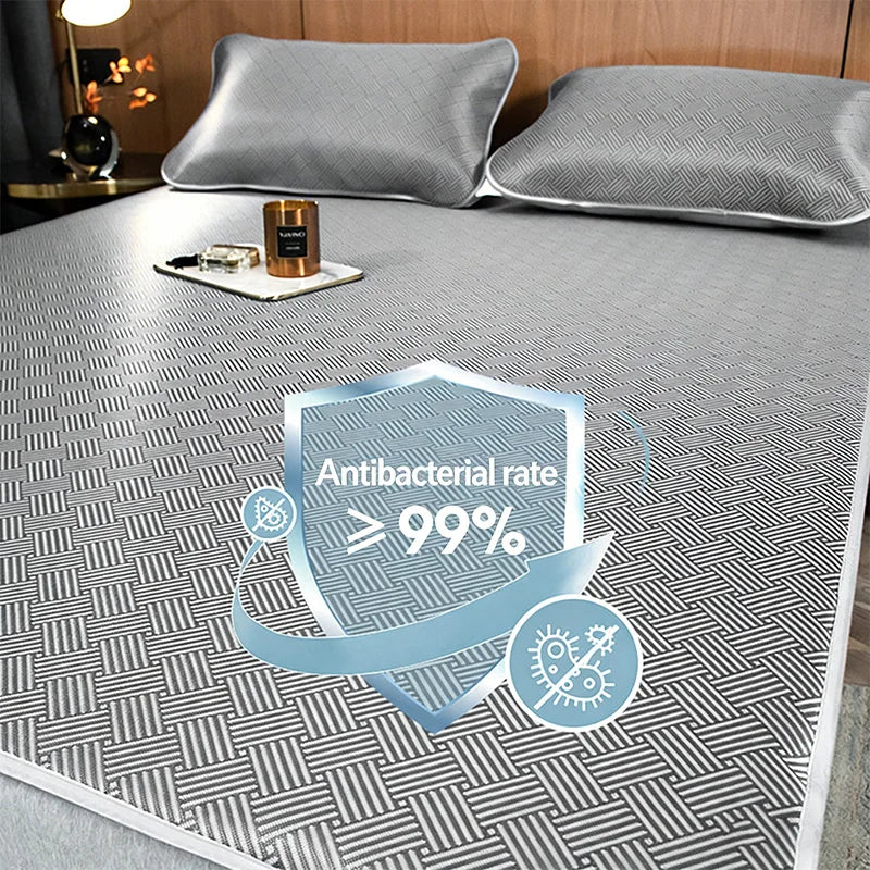 3 PCS Set 5 Colors Summer NEW Breathable Cooling Sheet Set Antibacterial Skin-Friendly Sleeping Mat Pillowcase Comfortable Air Condition Mattress Home Bedroom Bedding Supplies