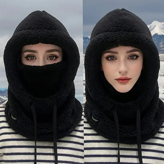 NEW Arrivals White/Black Color Winter Warm Balaclava Thermal Windproof Ski Hood Cycling Motorcycle Face Cover Polar Fleece Adjustable  Neck Cover Full Face Mask Outdoor Sport Activities