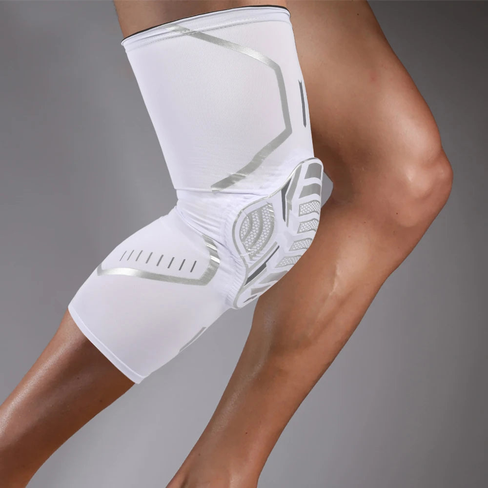 2 PCS Set Blue/Black/White/Red Color Breathable Absorb Sweat Outdoor Running Cycling Tennis Basketball Knee Pad Honeycomb Shockproof Long Leg Sleeves Knee Brace Football Sports Knee Guard