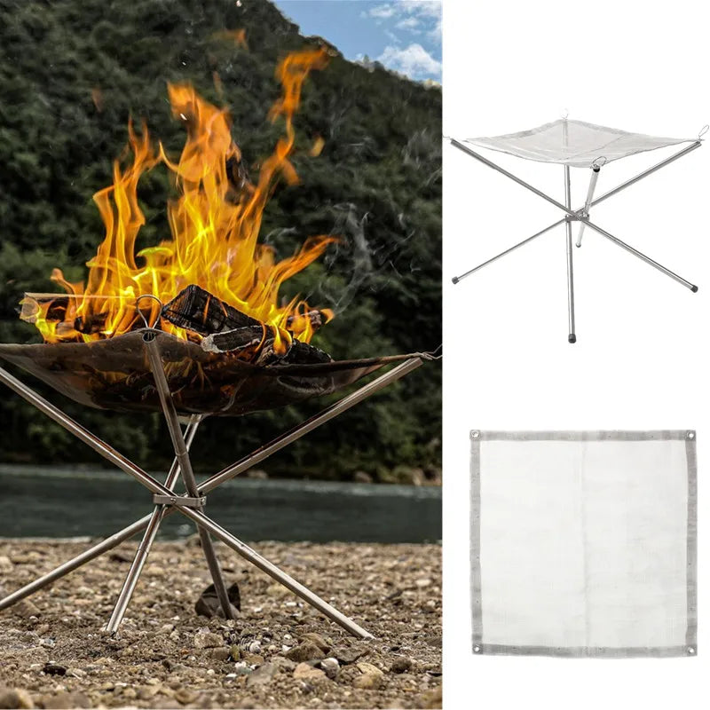 NEW Set Portable Fire Pit Durable Outdoor Camping BBQ Mesh Fireplace Steel Backyard Rack Fire Quick Assembly Net Camping Grill Net