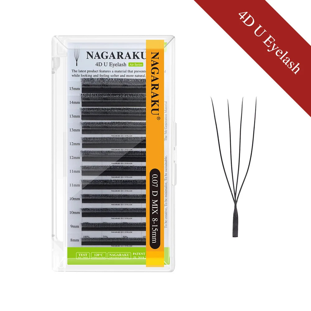 Japanese NAGARAKU U-Shaped 3D 4D 5D Full Set Lashes Extensions Natural Soft U Lashes Premium Mink Brazilian Cilios Mink False Eyelashes Women Girls Cosmetic Accessories