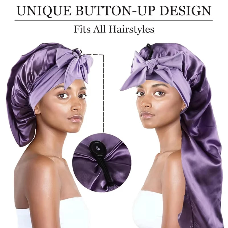 Soft Silky Long Satin Bonnet For Women Natural Hair And Curly Hair Extra Large Size Hair Cap With Tie For Comfortable Night Sleep Hair Protection
