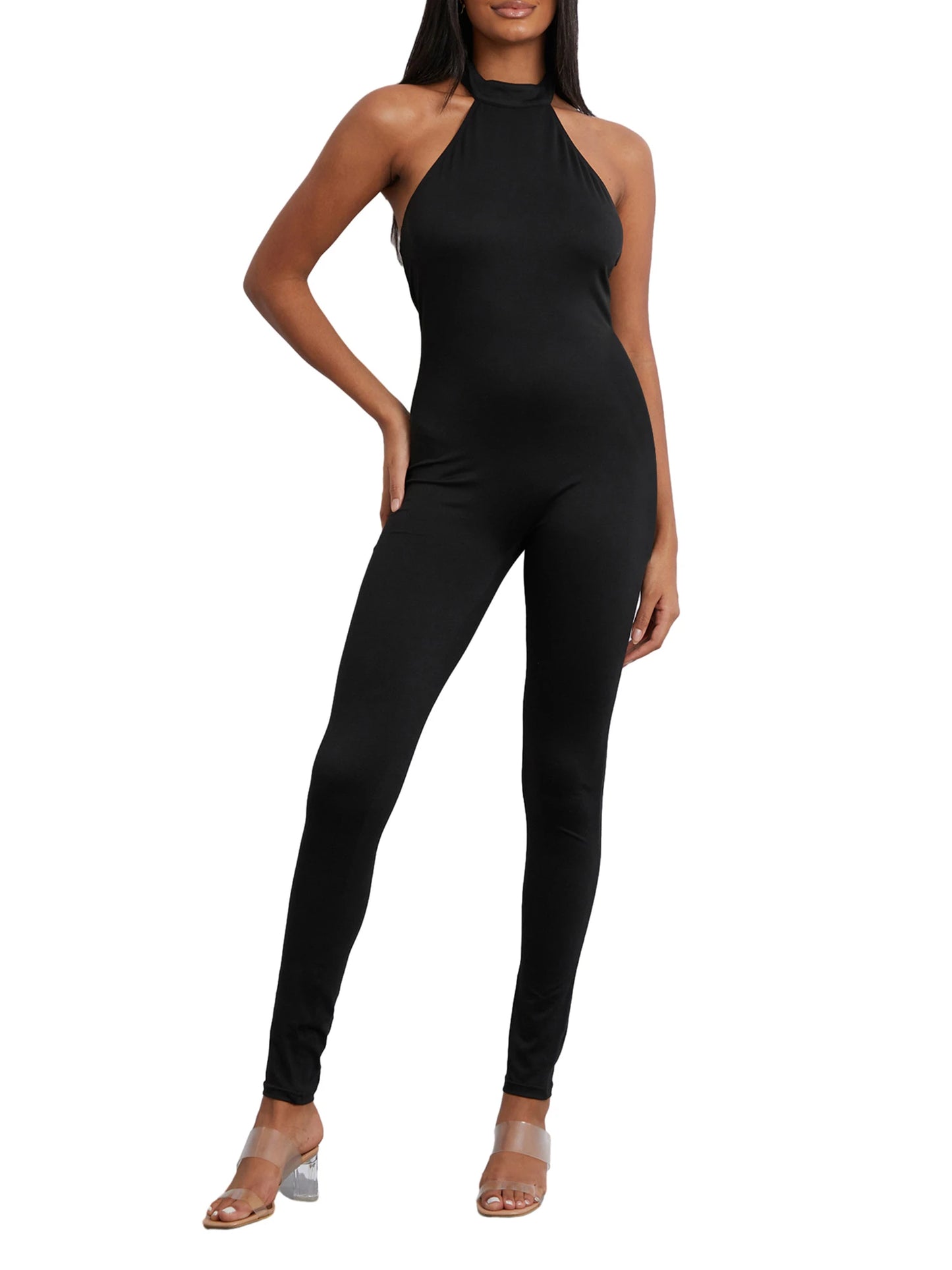NEW Arrivals Women Jumpsuit Sleeveless Halter Neck Backless Solid  Long Romper Evening Party Night Clubwear Streetwear Girls Ladies Sexy Fashion Clothing Supplies