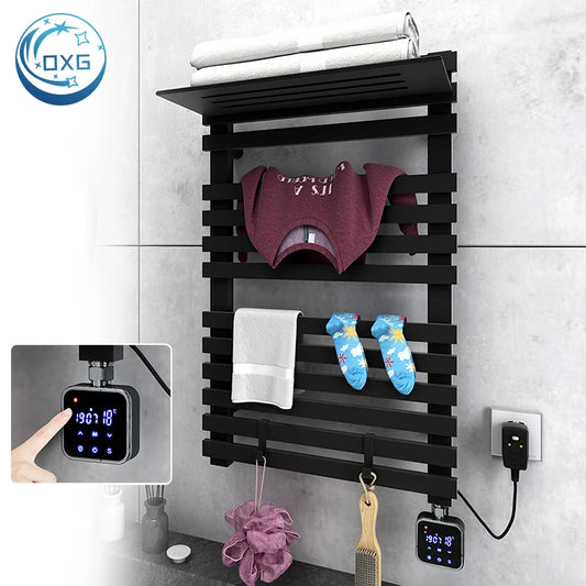Heated Towel Warmer Rack Wall Mounted Electric Heated Towel Rail Electric Drying Racks with Timer, Home Towel Warmer Hardwired