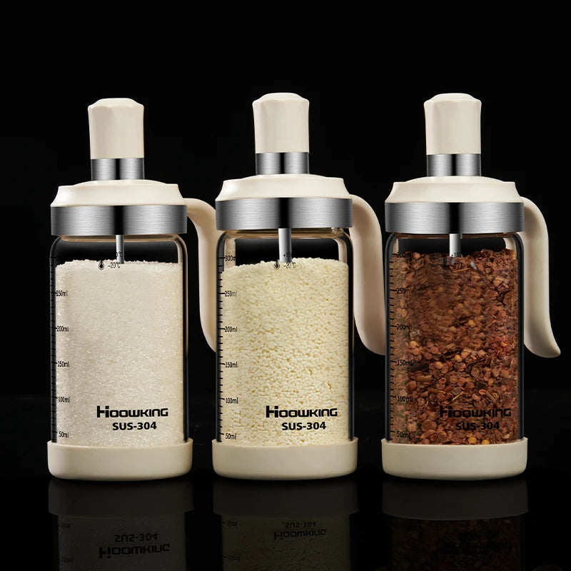 3 PCS Spice Seasoning Bottle Kitchen Supplies Glass Transparent Sugar Bottle Containers with Spoon Seasoning Bottle Salt and Pepper Bottle Kitchenware Accessories Preparing Cooking Tools Sets