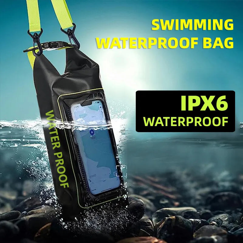 5L Large Capacity Dry Bag Swimming Pack Touch Screen Outdoor Waterproof Kayak Storage Bag Trekking Drifting Rafting Surfing Boating Backpack