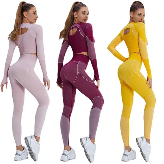 Fashionable Fitness Suit Long Sleeve High-Waisted Yoga Pants Cross-border European American Best Seller Sportswear