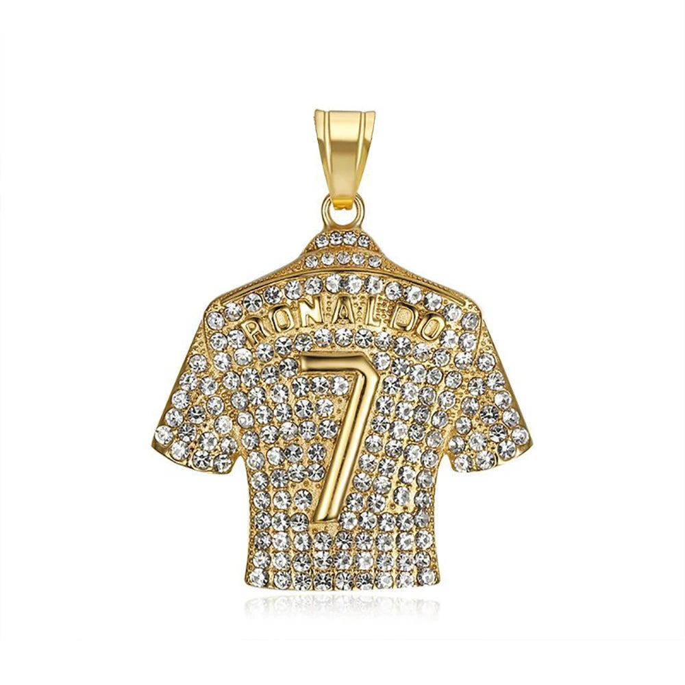 Fashion Football Jersey Messi Cristiano Ronaldo Neymar Mbappé Harland Rhinestone Necklaces + 60cm Gold Chain Men Stainless Steel Soccer Fans Hip Hop Jewelry Accessories