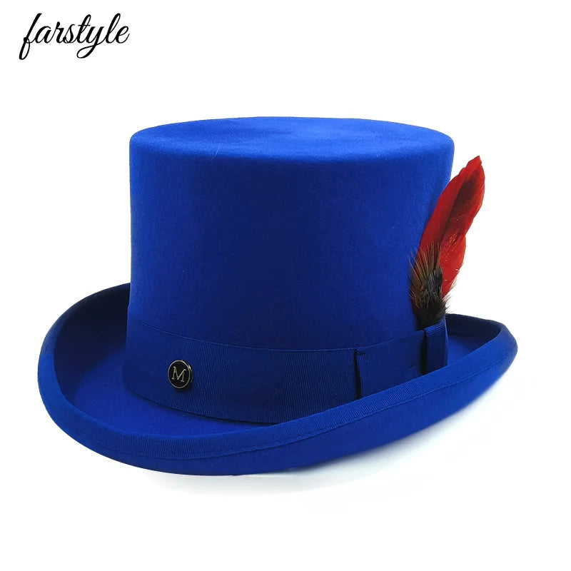 NEW Arrivals British President Men Luxury Top Hat Presidential High Hat British jazz Top Multi-Colors Hats Gentleman Evening Wedding Party  Flat Felt Hat Formal Tuxedos Costume Apparel Accessories Male Luxury Fashion Clothing