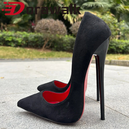 Just Arrived Black/White/Nude/Red/Snakeskin/Leopard Color 16cm Ultra High Heels SEXY Suede Woman Pumps Slip on Pointed Toe Flock Photograph T-Stage Show Unisex Shoes