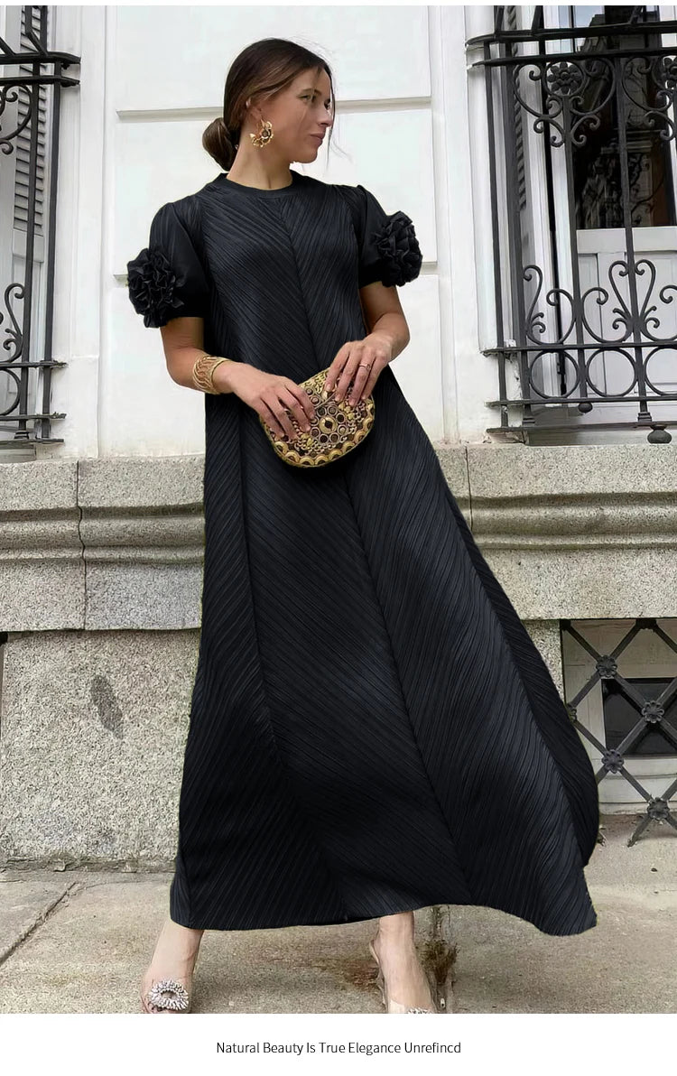 NEW Arrivals 6 Colors  Female Miyake Pleated Heavy Industry Flower Disc Geometric Pleated Dress Versatile Age-Reducing Mother Evening Wedding Party Outfit Dresses Women Ladies Luxury Fashion Clothing Supplies