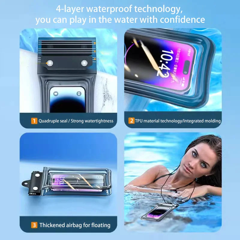 3 PCS Set IPX8 Waterproof Floating Airbag Swim Diving Bag Phone Case For iPhone 11 12 13 14 Pro Max Samsung S23 S22 Xiaomi 13 Huawei Cover