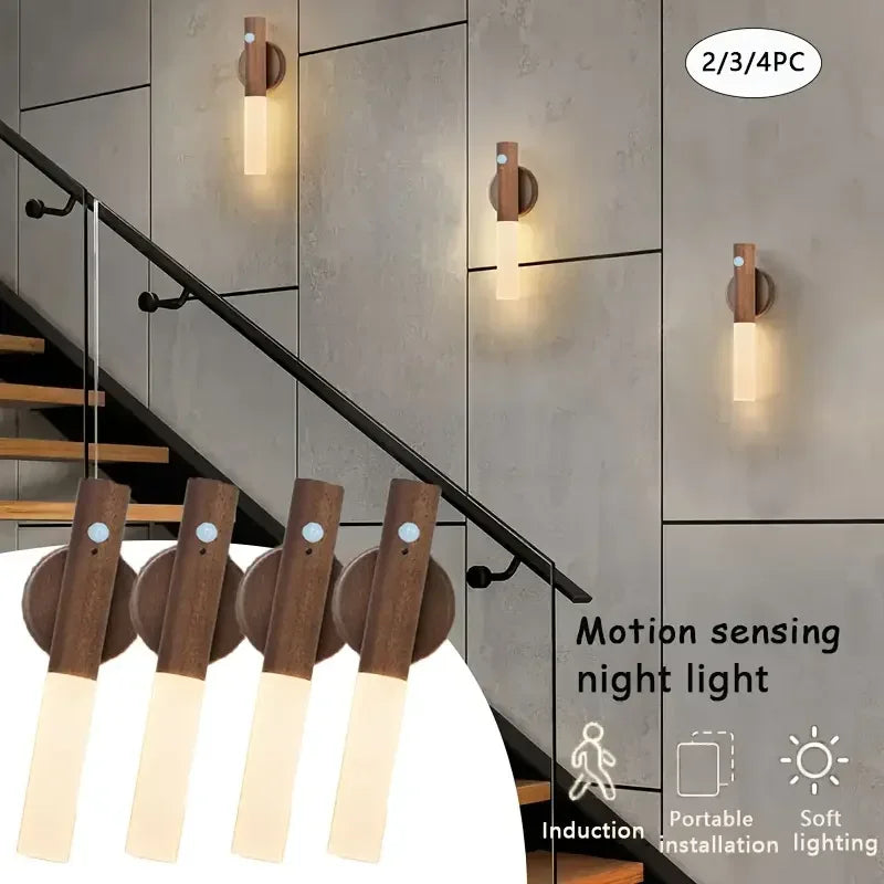 3 PCS Set Creative Intelligent Auto PIR Motion Sensor LED Rechargeable Magnetic Night Light Wall Light Kitchen Cabinet Light Bedside Lamp