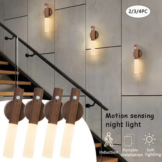 3 PCS Set Creative Intelligent Auto PIR Motion Sensor LED Rechargeable Magnetic Night Light Wall Light Kitchen Cabinet Light Bedside Lamp