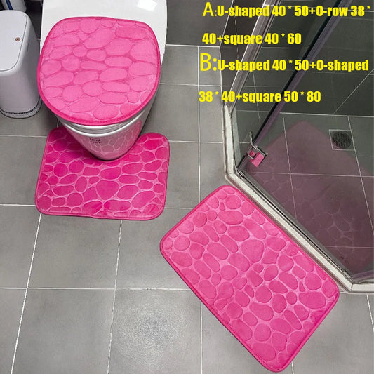 NEW Arrivals 3PCS Set 12 Colors Quick Drying Slip Water Absorption Anti Bathroom Mat Thickened Bathroom Toilet Carpet Machine Washable Fabric Bathroom Accessories