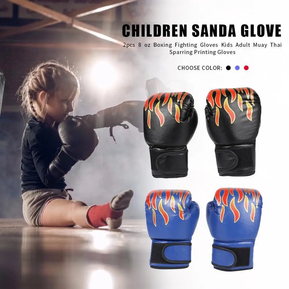 2 PCS Set 8oz Kids Boxing Gloves PU Leather Muay Thai Mitts Breathable Fighting Mitts Taekwondo Mitts for Boys Girls Youth Kick Boxing Practice Training Exercise Children Sports Accessories