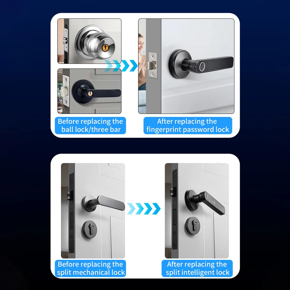 M-5 TUYA RFID APP Control BLE Fingerprint Identification Door Lock Smart Digital Electronic Lock with Password/Key/IC Card(Optional)/ Smart Life/ TUYA APP Unlock Home Office Security Supplies